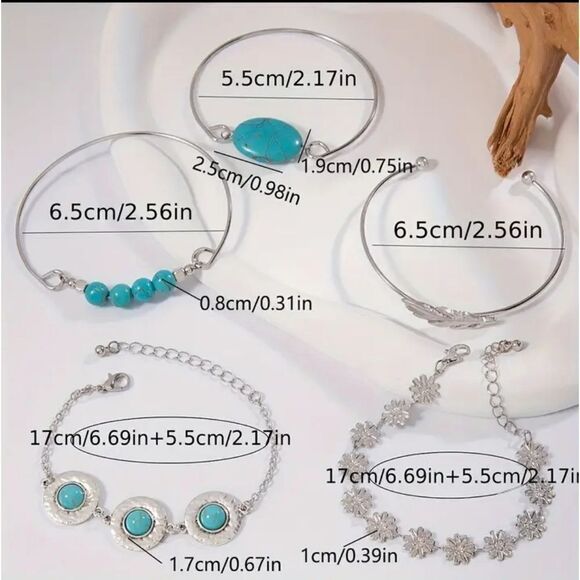 3 for $26 - Multi Layer Turquoise Silver Bracelet Set - Picture 5 of 5